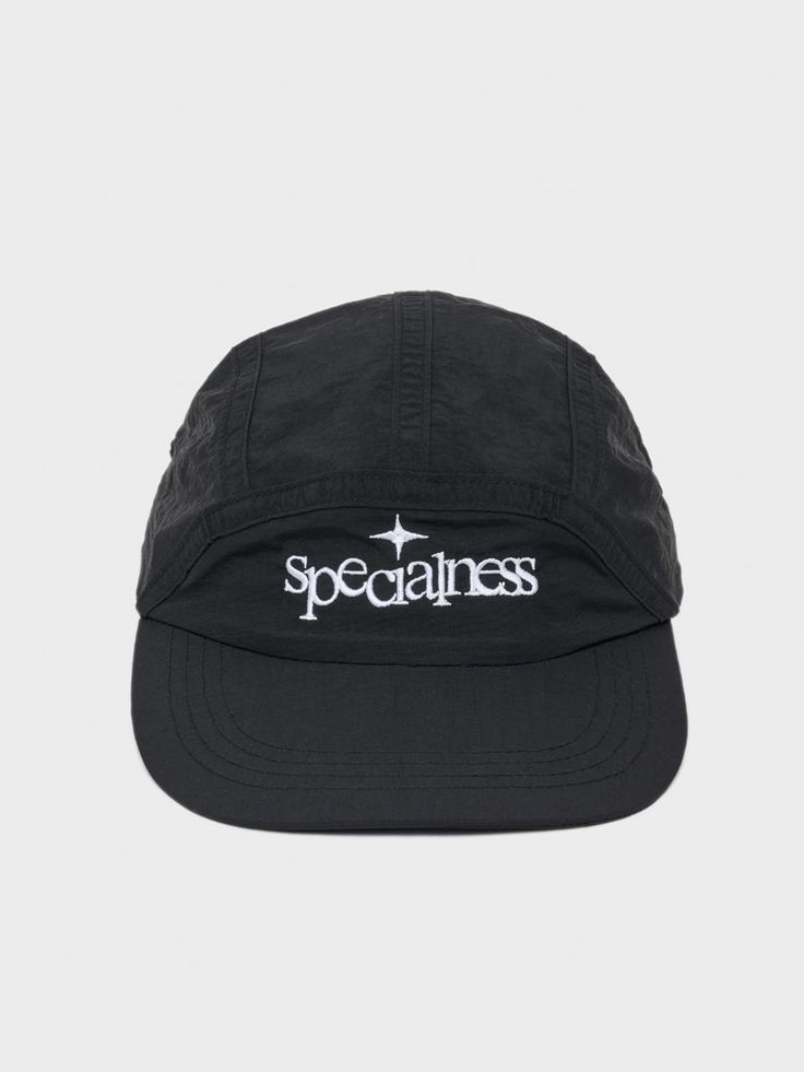 a black cap with the word specialness printed on it