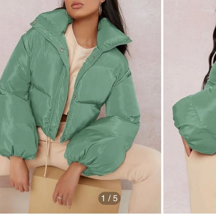 Cropped Puffer Coat With Bubble Sleeves Green Fitted Casual Puffer Jacket, Green Spring Puffer Outerwear, Fitted Green Puffer Jacket For Fall, Green Fitted Puffer Outerwear, Patagonia Down Sweater Hoody, Cropped Puffer Coat, Aritzia Super Puff, Short Coats Women, Red Puffer Jacket