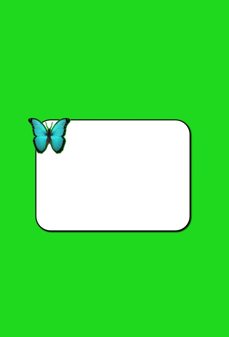 a green screen with a white sign and a blue butterfly on the corner, against a green background