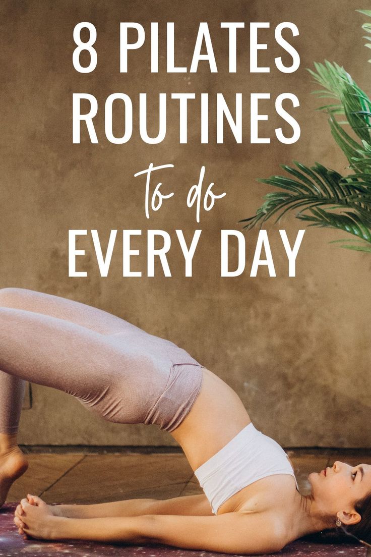 a woman doing yoga poses with the words 8 pilates routine to do every day