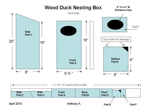 the wood duck nesting box is shown with measurements