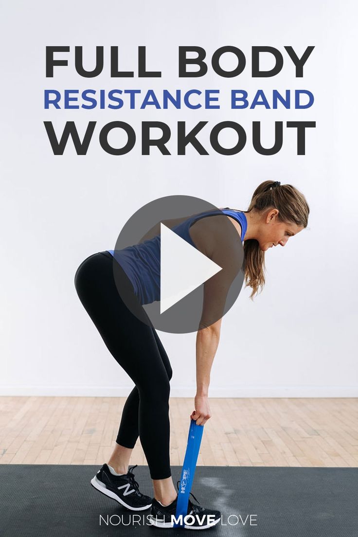 a woman doing a full body resistance band workout