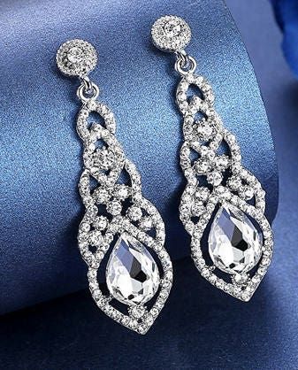 Water-Drop Crystal Drop Long Earrings Silver Elegant Bridal Wedding Gauges Plugs 8g 6g 4g 2g 3mm 4mm 5mm 6mm #plugs #gauges #FormalEarrings #PageantGauges #FormalGauges #PromGauges #WeddingGauges #PageantEarrings #WeddingEarrings #earrings Long Earrings Silver, Silver Wedding Anniversary Gift, Pageant Jewelry, November Birthstone Jewelry, Unique Dangle Earrings, Geode Jewelry, Long Silver Earrings, Bridal Wedding Earrings, Bridal Earrings Drop