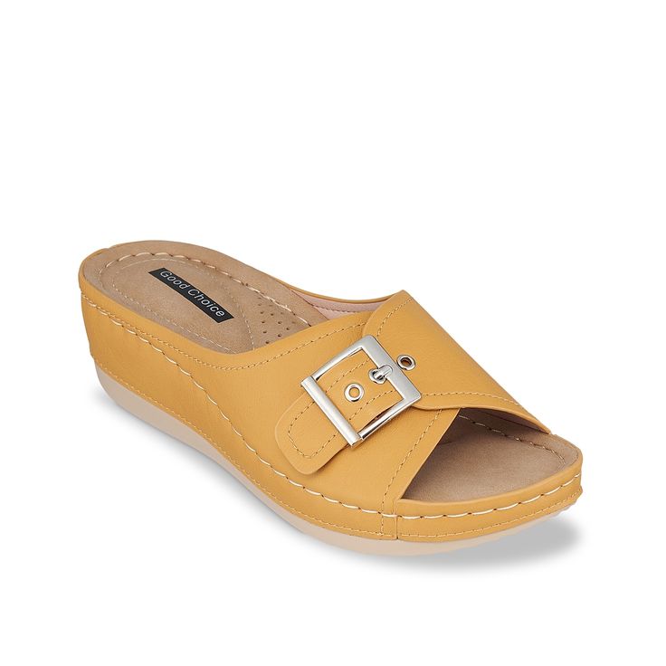 GC Shoes-Justina Wedge Sandal Slide into the Justina sandal from GC Shoes for an easy on-the-go look! A buckled strap creates a peep toe appearance and a covered heel completes this solid wedge. Womens Sandals Flat, Wedge Sandal, Beautiful Shoes, Flat Sandals, Shoes Online, Wedge Sandals, Kids Shoes, Clogs, Womens Sandals