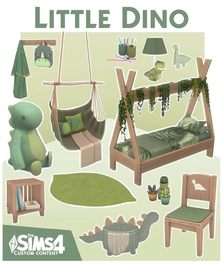 an image of a little dino room with furniture and accessories for the child's bedroom