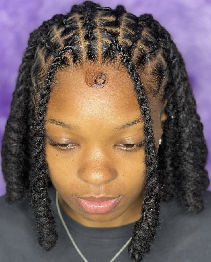 Cute Easy Dread Hairstyles, Picture Day Loc Styles, Retwist Locs Style Half Up Half Down, Cross Cross Loc Style, Rope Twist Microlocs, Loc Styles Women Medium, Locs Short Hairstyles For Women, Dreadlock Two Strand Twist Styles, Flat Barrel Twist Locs