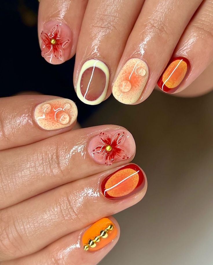 Patty Perez 🤍 | natural babies 🍊🌼 . . . Inspo from @addiisnails . @nailzkatkat polishes . #gelx #apres #watchmework #structuredmani #naturalnails #miami… | Instagram Natural Nails Gel Polish Designs, Fun Orange Nails, Cute Natural Nails, Cool Girl Nail, Nail Inspo Natural Nails, 3d Flowers Nails, Fun Nail Art Designs, Overlay Nails, Paint Nails