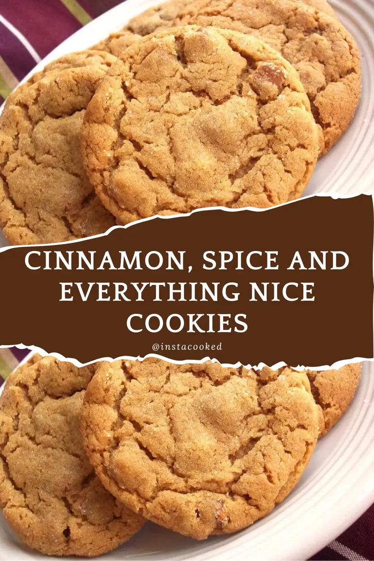 cinnamon, spice and everything nice cookies on a plate with the title overlaying