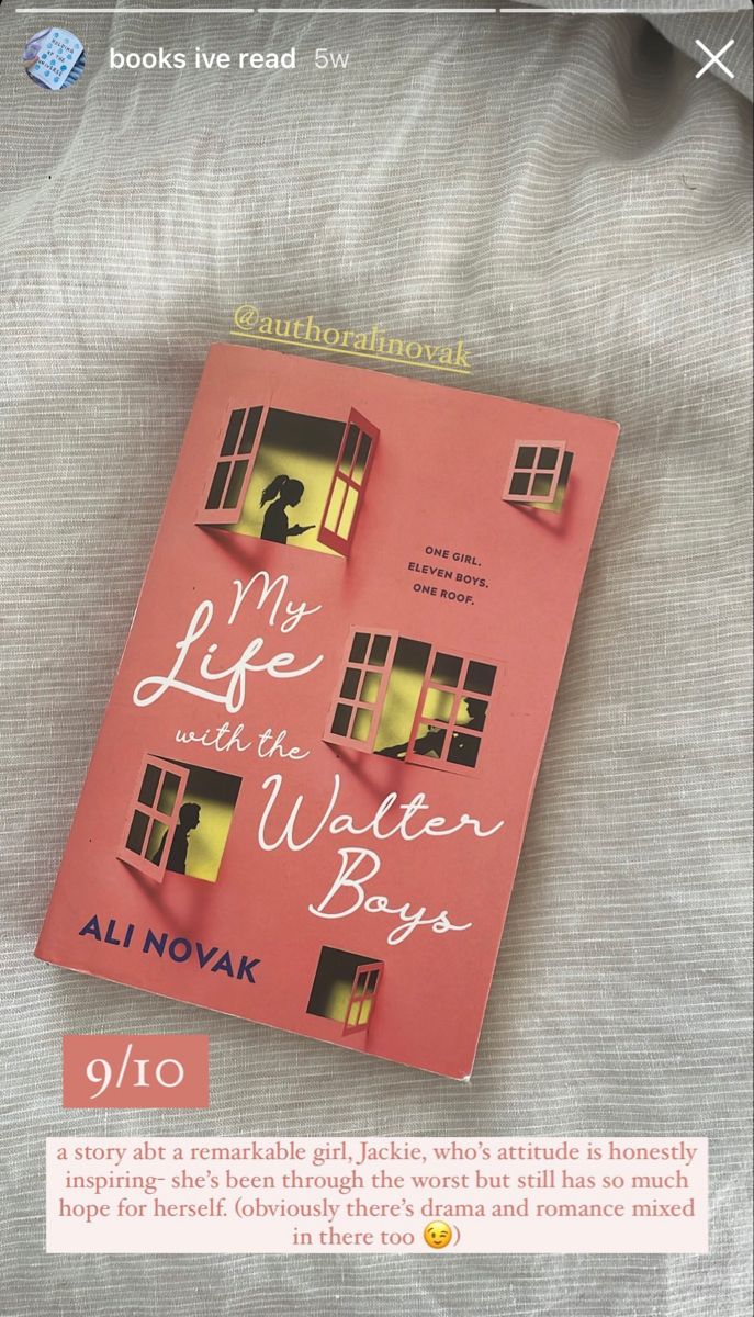 a book recommendation, rating ali novak’s “my life with the walter boys” a 9/10. the review says “a story about a remarkable girl, Jackie, who's attitude is honestly inspiring- she's been through the worst but still has so much hope for herself. (obviously there's drama and romance mixed in there too)” Best Fiction Novels, Best Novels To Read Book Lists, Cozy Book Recommendations, Love Novels To Read, Fictional Books To Read, Popular Books To Read, Best Love Books, Book Seller, Book Recommendations Fiction