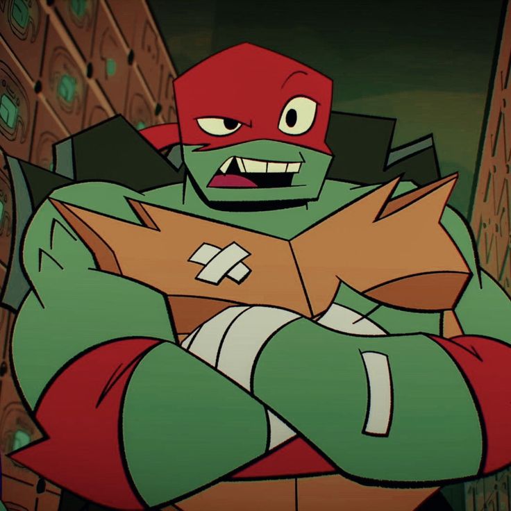 an animated image of a teenage mutant holding a piece of paper in front of some buildings