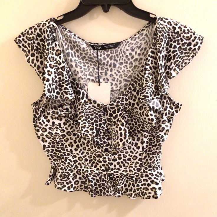 Nwt All Sales Are Final! No Returns! Chic Leopard Print Summer Tops, Summer Leopard Print Ruffle Tops, Leopard Print Ruffled Top For Summer, Summer Ruffle Tops In Leopard Print, Summer Ruffled Leopard Print Tops, Spring Leopard Print Tops With Ruffles, Spring Leopard Print Ruffled Blouse, Zara Ruffled Tops For Vacation, Trendy Zara Leopard Print Tops