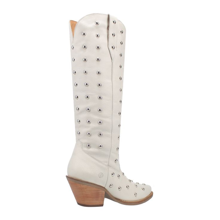 Whether you're strutting down the street or hitting the dance floor, the Broadway Bunny boots are sure to make a statement. The white leather upper is adorned with gleaming studs, creating a look that is both sophisticated and edgy. Dolly Shirt, Dance Floor, White Leather, Fashion Boots, Sales Gifts, Leather Boots, Broadway, Heel Height, Leather Upper