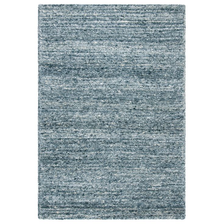 an area rug with blue and grey stripes on the bottom, in front of a white background