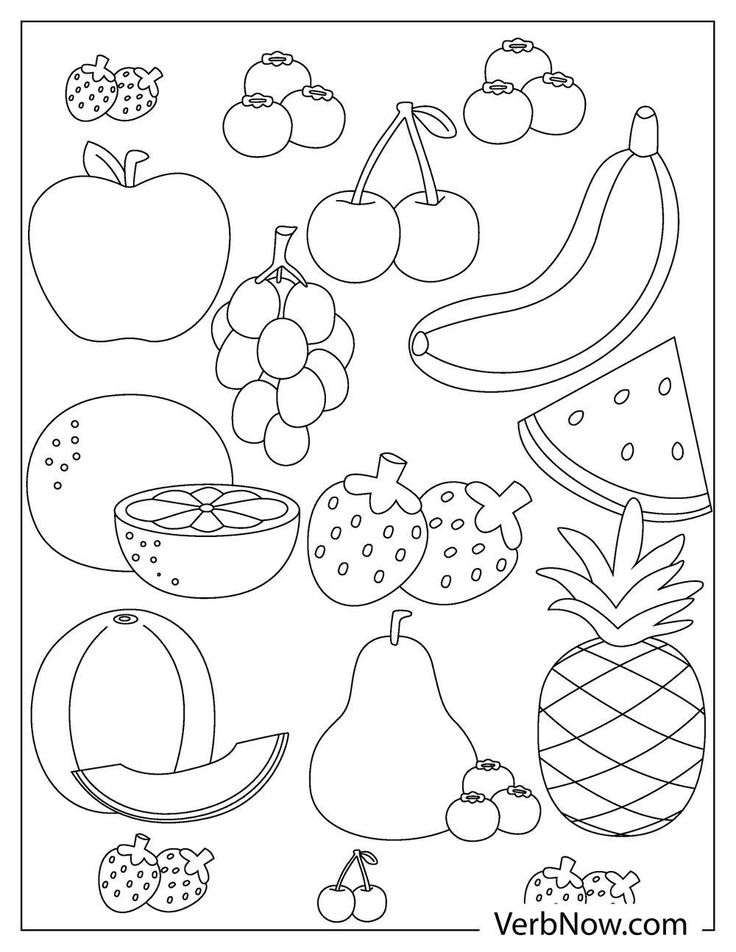 fruits and vegetables coloring page with the words, what's your favorite fruit?