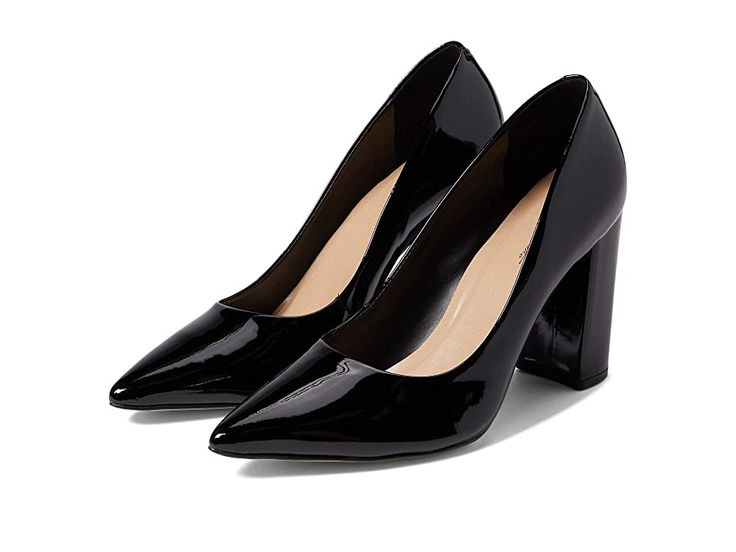 Massimo Matteo Anna Pump - Women's Shoes : Black Patent : Be the boss of the boardroom with the Massimo Matteo Anna Pump, featuring a pointed toe and sky-high leather-covered block heel for a commanding presence. Slip-on dress shoe, constructed using genuine leather uppers. Synthetic lining, insole, and sole. Made in Brazil. Measurements: Heel Height: 4 in Weight: 10 oz Product measurements were taken using size 9, width M. Please note that measurements may vary by size. Weight of footwear is ba Formal Patent Leather Block Heels With 4-inch Heel, Pointed Toe Block Heels With Stacked Heel, Patent Leather Block Heels With Sculpted Heel For Office, Office Block Heels With Stacked Heel In Patent Leather, Patent Leather Block Heels With Padded Heel For Work, Office Patent Leather Block Heels With Sculpted Heel, Pointed Toe Patent Leather Block Heels For Party, Sleek Patent Leather Heels With Stacked Heel, Party Patent Leather Block Heels With Pointed Toe