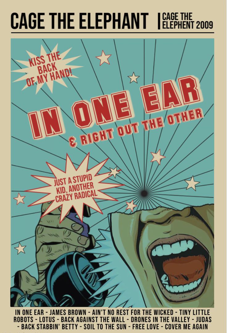 a poster for an event with the words in one ear and right out the other