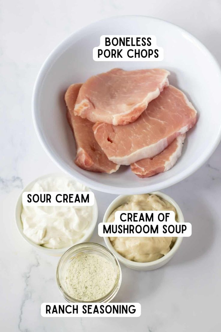 the ingredients to make this dish include pork chops, sour cream and mushroom soup