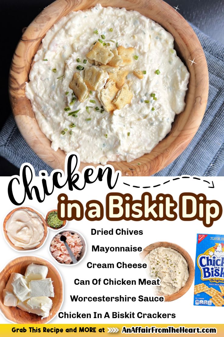 Chicken in a Biskit dip in a brown bowl. Chicken In A Biskit Recipes, Chicken In A Biscuit Crackers Dip, Dip For Animal Crackers, Chicken In A Biscuit Crackers Recipe, Chicken Spread Recipe, Chicken Dip, Cream Cheese Chicken Dip, Seasoned Crackers, Cracker Dip