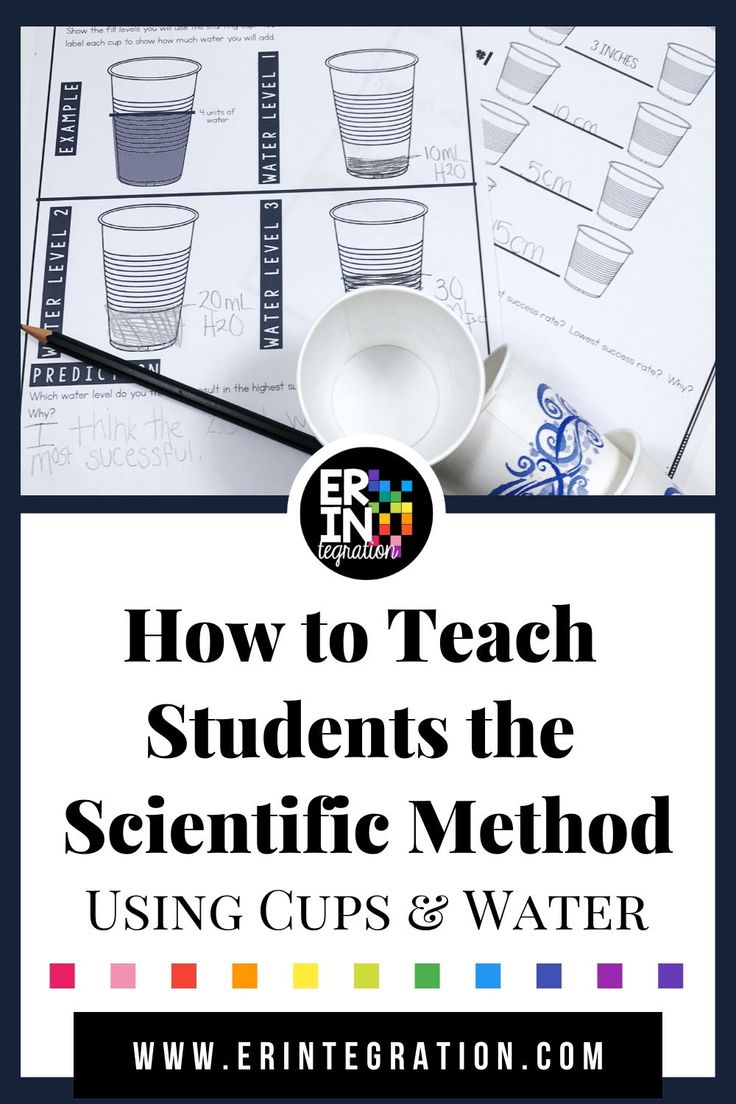 the title for how to teach students the scientific method using cups and water with an image of