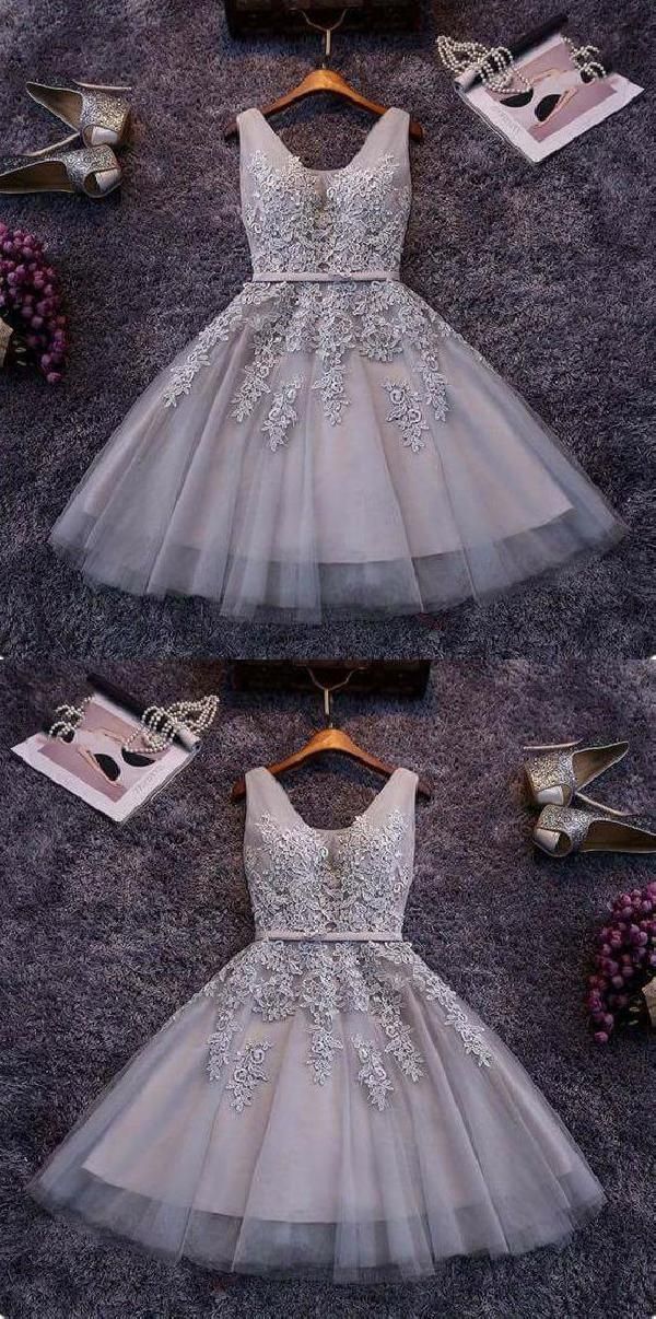 Grey Homecoming Dress, Dresses And Shoes, Anniversary Dress, Prom Dress Black, Cheap Party Dresses, Nye Dress, Short Dress Styles, Tulle Homecoming Dress, V Neck Prom Dresses