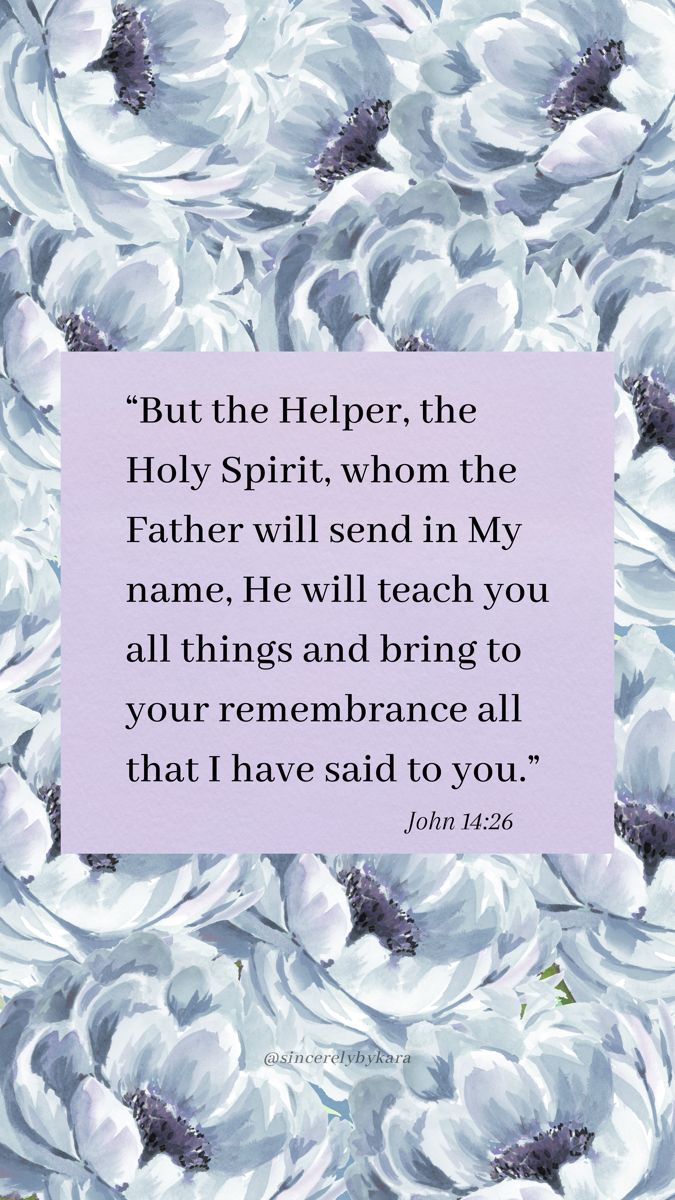 white flowers with a bible verse on the top and bottom corner, in front of a purple background