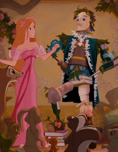 the princess and the frog are standing next to each other in front of an animal