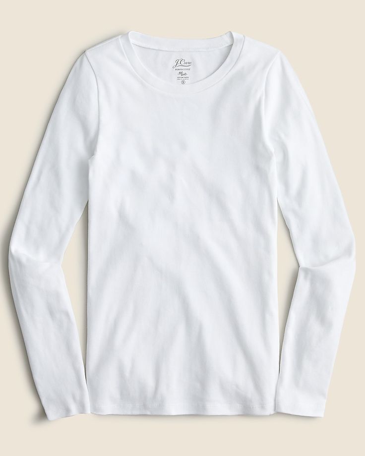 Perfect-fit long-sleeve crewneck T-shirt Fall Crew Top With Stretch, Classic Stretch Long Sleeve Top With Crew Neck, Perfect White Tee Shirt, Suit Guide, White Long Sleeve Tee, Perfect White Tee, White Tee Shirts, Cotton Long Sleeve Shirt, T-shirts & Tank Tops