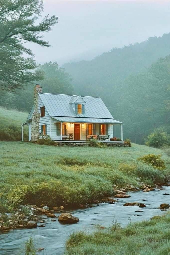 White House With Sage Trim, Honey Bear, Dream Cottage, Cabins And Cottages, Decoration Inspiration, Dream House Exterior, House Goals, Little Houses, Cottage Homes