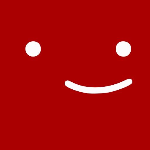 a red square with two white dots on it and a smiling face in the middle