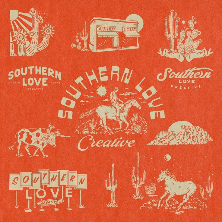 an orange paper with various logos and symbols on it, including the words southern love