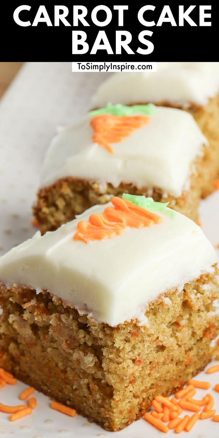 carrot cake bars with white frosting and orange sprinkles