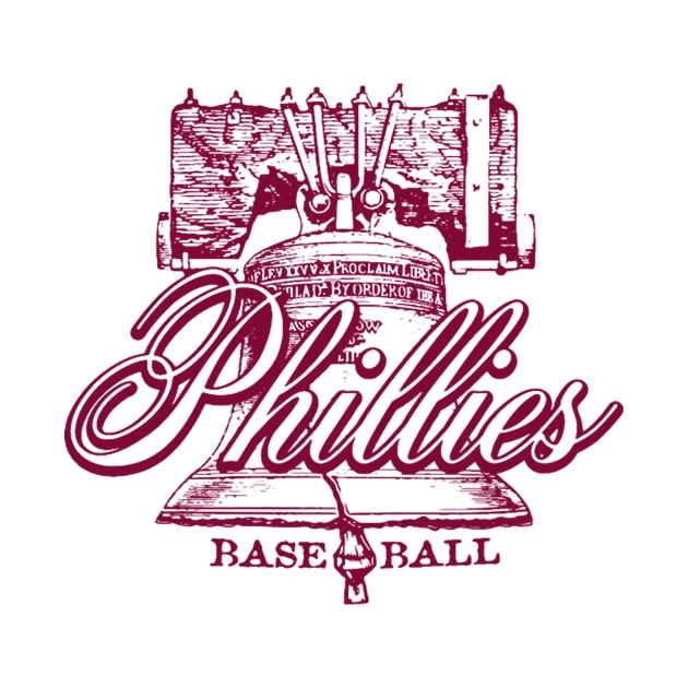 the philly's base ball logo is shown in red and white, with an image of a bell on it