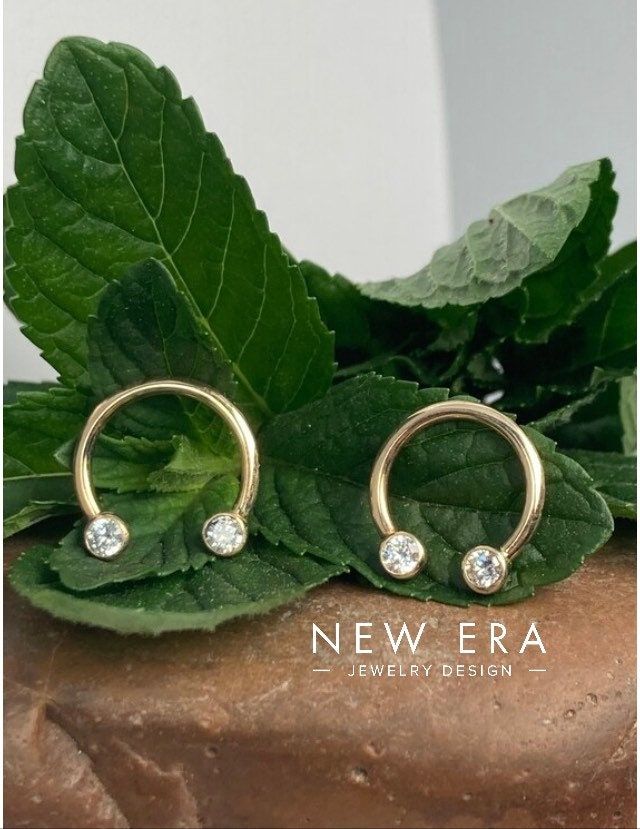 Materials: 14 karat white, 14 karat yellow, 14 karat rose gold options Diameters options 3/8inch and 7/16inch Gauge: 16gauge and 14gauge  Primary stone: Cubiz zirconium  Primary Stones size: 2mm Gold Septum, Nose Rings Studs, Horseshoe Ring, Piercing Shop, Star Earrings Stud, Gold Moon, Back Jewelry, Nose Rings, Nose Ring Stud