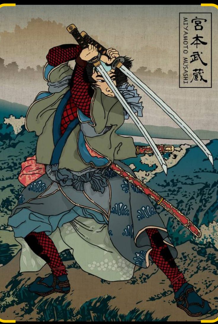 an image of a man holding two swords