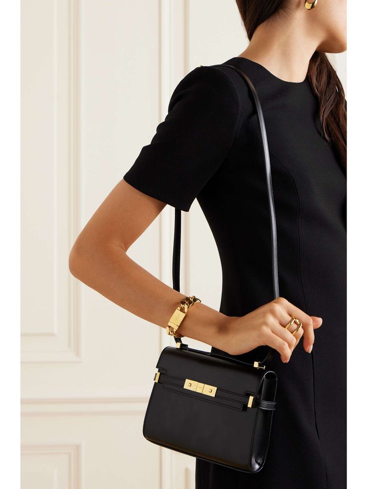 SAINT LAURENT Manhattan mini leather shoulder bag Mini Bag Outfit, Saint Laurent Manhattan, Porter Bag, Bag Obsession, Luxury Crossbody, Black Purses, Saint Laurent Bag, Fall Shopping, Net A Porter