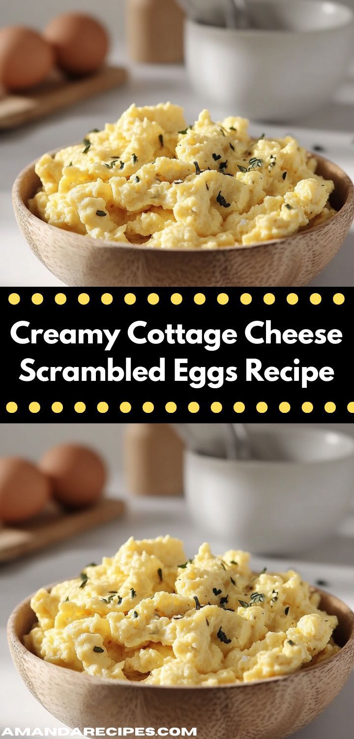 creamy cottage cheese scrambled eggs recipe in a wooden bowl