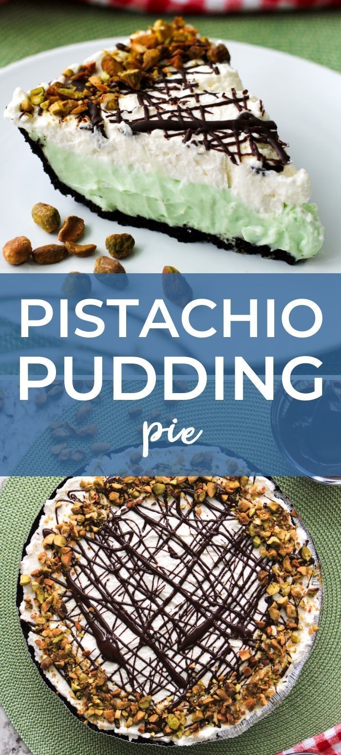 there is a piece of pie with chocolate and pistachio toppings on it