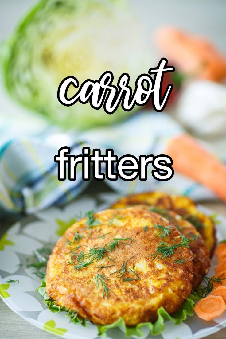 carrot fritters on a plate with lettuce and carrots in the background