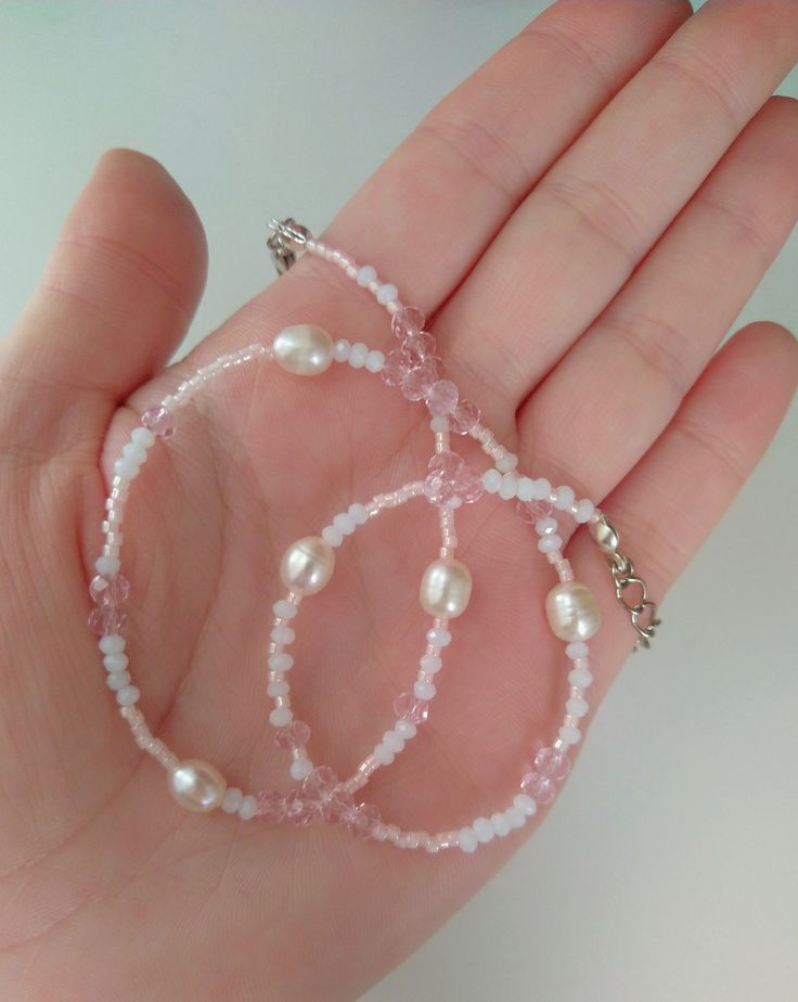 This is lovely choker in gentle pink colors with natural freshwater pearls and glass crystals Crystal And Pearl Bracelet, Pink Beaded Accessories, Colorful Pearl Bracelet, Glass Bead Designs, Cute Pink Jewelry, Beaded Bracelets Pink, Pink Beaded Jewelry, Pink Necklace Jewelry, Beaded Jewelry Inspiration