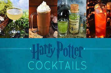 harry potter cocktails and drinks are featured in this collage with the words, harry potter