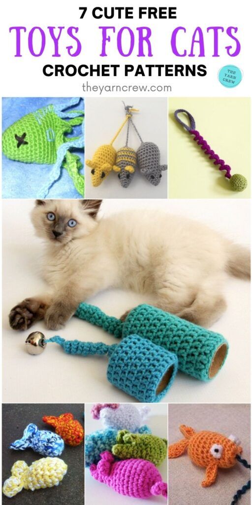 there are many crocheted toys for cats to play with