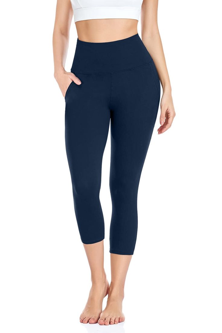 PRICES MAY VARY. 92% Polyester, 8% Spandex Imported 【2 DEEP SIDE POCKETS】These leggings feature with two side pockets, the side pockets are deep that have enough room for a smart phone.No more worrying about where to put your phone or other essentials during your workout. 【SOFT FABRIC】Our leggings are made from 92% polyester and 8% Spandex to give you freedom of movement no matter what you’re doing.They are crafted from 4-Way stretch and breathable fabrics.These yoga leggings can make you slim w Stretch Athleisure Cropped Bottoms, Stretch Cropped Leg Athleisure Bottoms, Athleisure Stretch Cropped Bottoms, High Stretch Casual Capris For Yoga, Casual High Stretch Capris For Yoga, Fitted Ankle-length Activewear Pants With Pockets, Fitted Activewear With Pockets, Solid Athleisure Yoga Capris, Mid-rise Yoga Pants With Pockets For Pilates