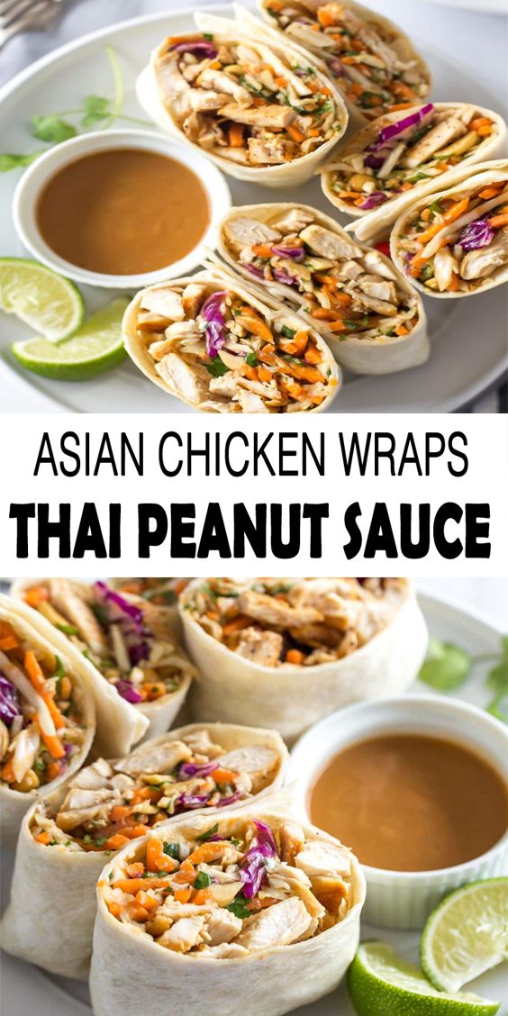 Asian Chicken Wraps, Thai Peanut Sauce, Thai Peanut, Peanut Chicken, Asian Chicken, Think Food, Chicken Wraps, Peanut Sauce, Asian Cooking