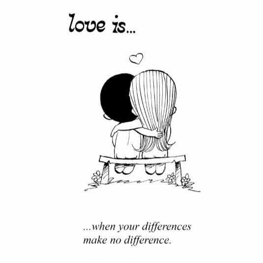 two people sitting on a bench with the caption love is when your differences make no difference