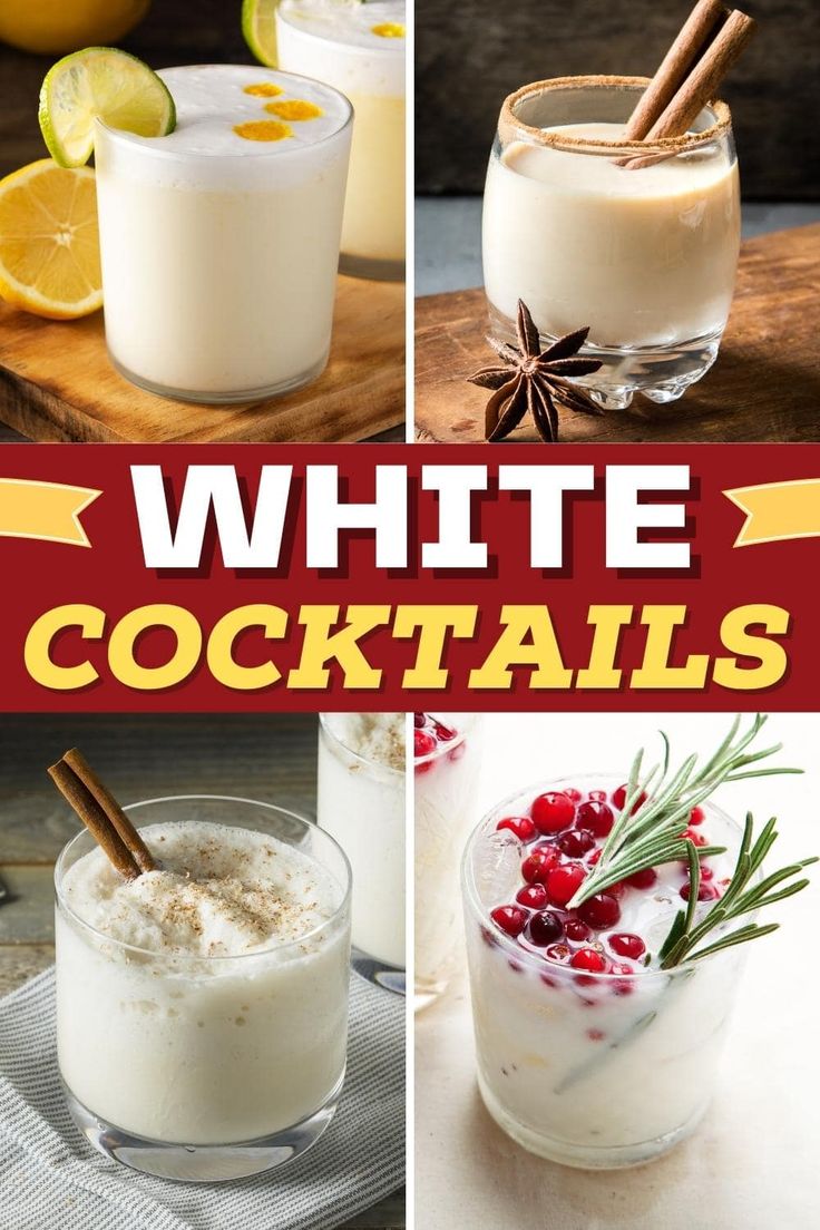 white cocktails collage with text overlay