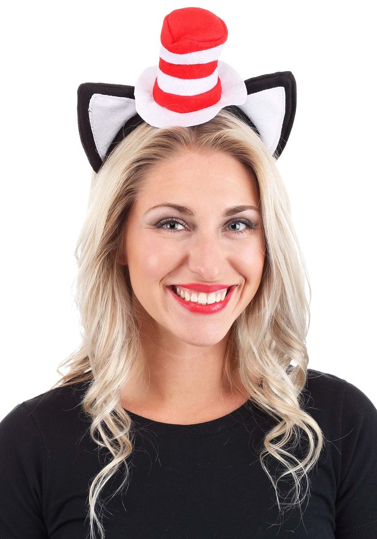 PRICES MAY VARY. Size: Standard 100% polyester, all new materials, polyurethane foam Faux fur headband w/ foam ears Felt hat attached on the top Officially licensed Have lots of good fun standing out when you wear this Dr. Seuss Cat in the Hat Costume Ears Headband with Stovepipe Hat. Designed with the Cat in mind, this headband features soft cat ears and a pint-sized Cat in the Hat felt hat perfect for your next Dr. Seuss themed costume event. - Headband Cat In The Hat Headband, Cat In The Hat Costume, Mickey Mouse Headband, Cat Ears And Tail, Fairy Tale Costumes, Faux Fur Headband, Minnie Mouse Headband, The Cat In The Hat, Hat Headband