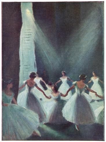 a painting of dancers in white dresses on stage