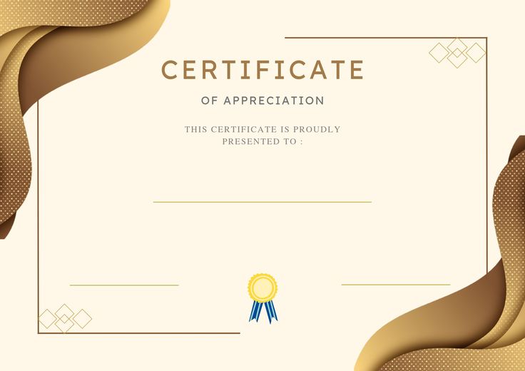 an award certificate with wavy shapes and a gold ribbon around it on a white background