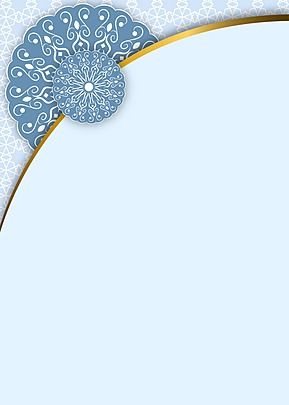 a blue and white background with gold border