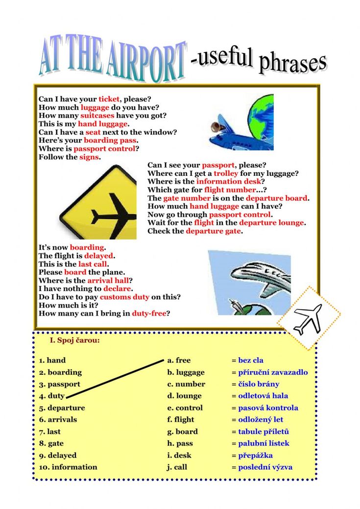 an airplane is shown with the words at the airport - useful phrases